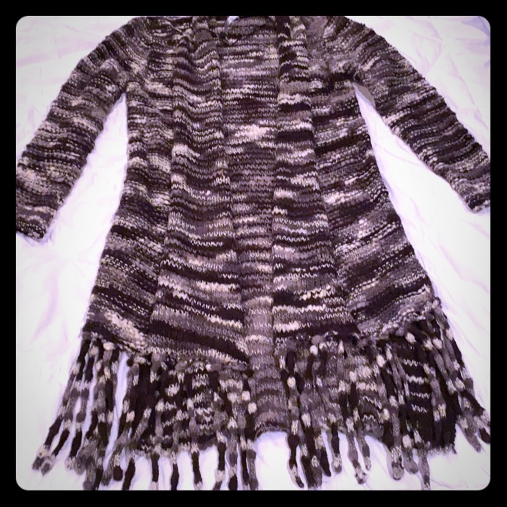 Long Acrylic Cardigan Sweater with fringe
